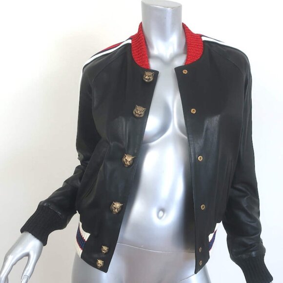Gucci Hollywood Embroidered Leather Bomber Jacket Black Size 42 - Picture 3 of 14